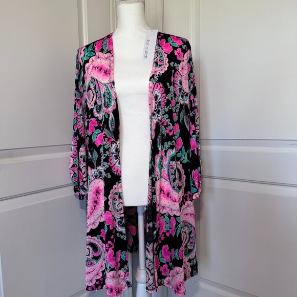 dear scarlett Floral Open Kimono, Size 3X, NWT, Paisley Floral w/ hot pink - Picture 2 of 9